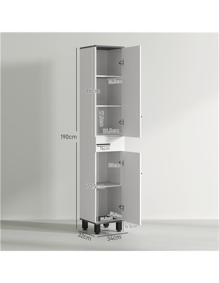 HOMCOM 190cm Slim Bathroom Storage Cabinet - White - pic 121910 | FastDaddyshop
