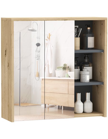 HOMCOM Five-Shelf Mirrored Bathroom Cabinet - Wood-Effect - pic 121917 | FastDaddyshop