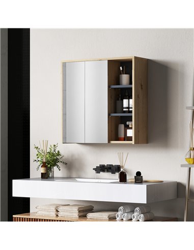 HOMCOM Five-Shelf Mirrored Bathroom Cabinet - Wood-Effect