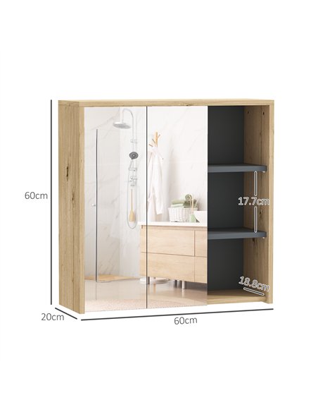 HOMCOM Five-Shelf Mirrored Bathroom Cabinet - Wood-Effect - pic 121919 | FastDaddyshop