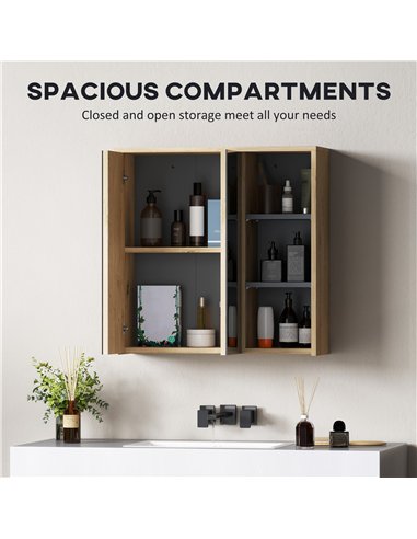 HOMCOM Five-Shelf Mirrored Bathroom Cabinet - Wood-Effect
