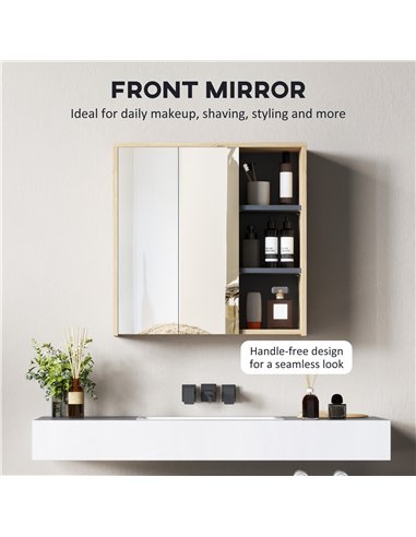 HOMCOM Five-Shelf Mirrored Bathroom Cabinet - Wood-Effect