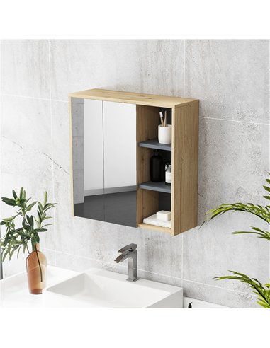 HOMCOM Five-Shelf Mirrored Bathroom Cabinet - Wood-Effect