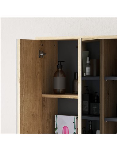HOMCOM Five-Shelf Mirrored Bathroom Cabinet - Wood-Effect