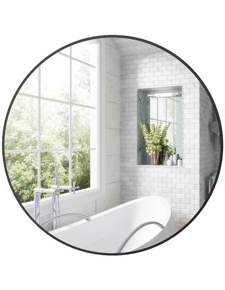 HOMCOM Round Bathroom Mirror, 70 x 70cm Steel Framed Wall Mirror, Decorative Mirror for Bedroom, Living Room, Entryway, Black - pic 121926 | FastDaddyshop