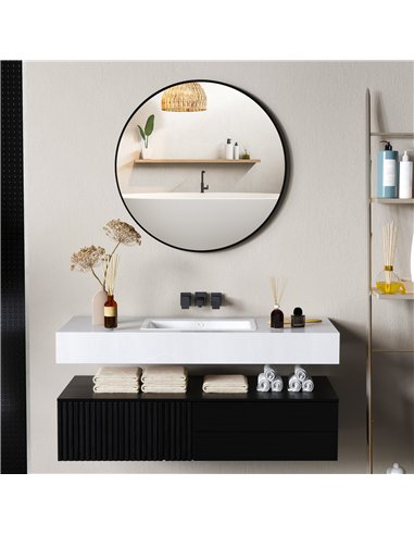 HOMCOM Round Bathroom Mirror, 70 x 70cm Steel Framed Wall Mirror, Decorative Mirror for Bedroom, Living Room, Entryway, Black