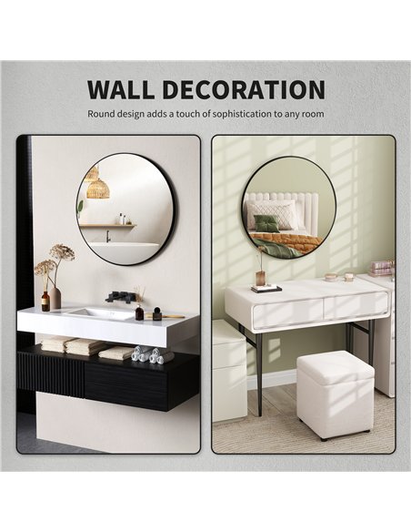 HOMCOM Round Bathroom Mirror, 70 x 70cm Steel Framed Wall Mirror, Decorative Mirror for Bedroom, Living Room, Entryway, Black - pic 121931 | FastDaddyshop