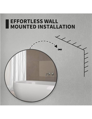 HOMCOM Round Bathroom Mirror, 70 x 70cm Steel Framed Wall Mirror, Decorative Mirror for Bedroom, Living Room, Entryway, Black