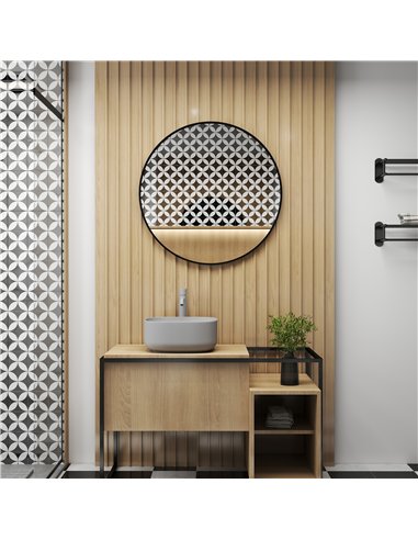 HOMCOM Round Bathroom Mirror, 70 x 70cm Steel Framed Wall Mirror, Decorative Mirror for Bedroom, Living Room, Entryway, Black