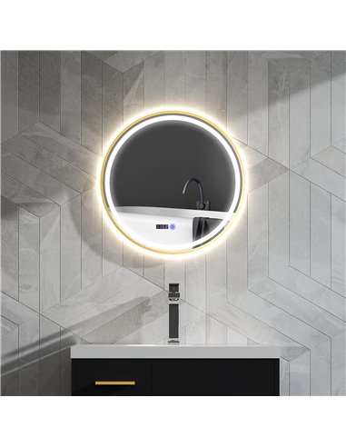 HOMCOM 60cm Anti-Fog LED Bathroom Mirror - Gold Tone