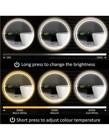 HOMCOM 60cm Anti-Fog LED Bathroom Mirror - Gold Tone