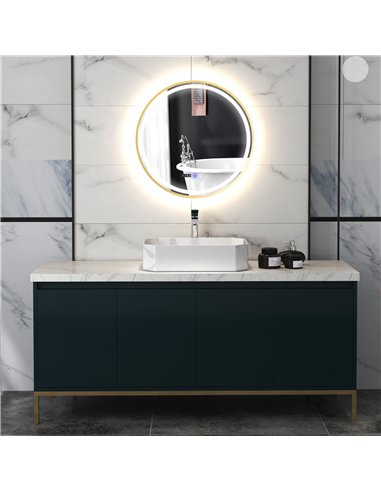 HOMCOM 60cm Anti-Fog LED Bathroom Mirror - Gold Tone