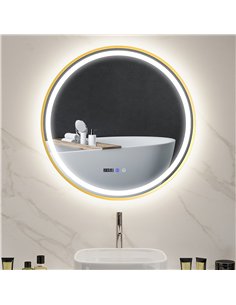 HOMCOM 80cm Anti-Fog LED Bathroom Mirror - Gold Tone