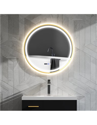 HOMCOM 80cm Anti-Fog LED Bathroom Mirror - Gold Tone