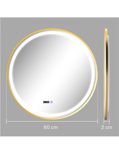 HOMCOM 80cm Anti-Fog LED Bathroom Mirror - Gold Tone