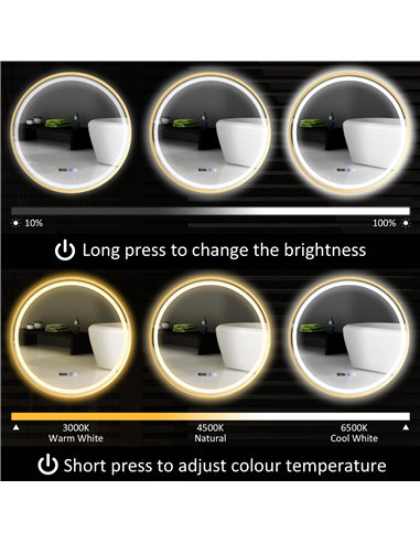 HOMCOM 80cm Anti-Fog LED Bathroom Mirror - Gold Tone