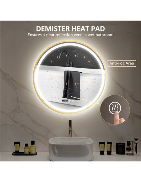HOMCOM 80cm Anti-Fog LED Bathroom Mirror - Gold Tone - pic 121948 | FastDaddyshop