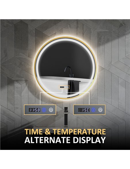 HOMCOM 80cm Anti-Fog LED Bathroom Mirror - Gold Tone - pic 121949 | FastDaddyshop