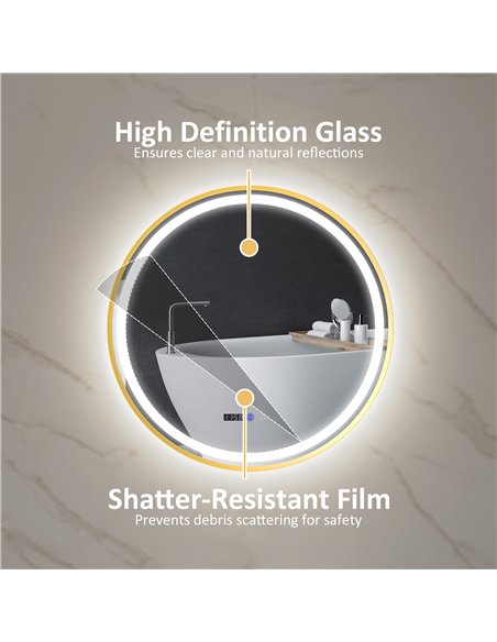 HOMCOM 80cm Anti-Fog LED Bathroom Mirror - Gold Tone - pic 121950 | FastDaddyshop