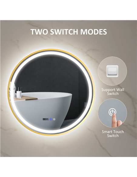HOMCOM 80cm Anti-Fog LED Bathroom Mirror - Gold Tone - pic 121951 | FastDaddyshop