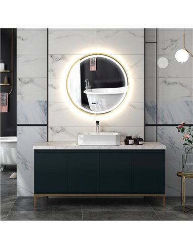HOMCOM 80cm Anti-Fog LED Bathroom Mirror - Gold Tone