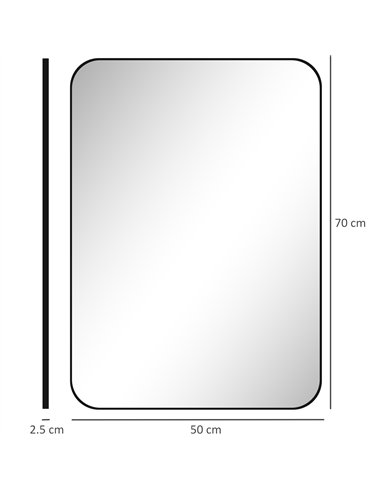 HOMCOM 70 x 50cm Curved Bathroom Mirror - Black