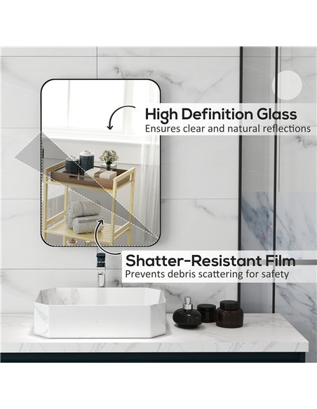 HOMCOM 70 x 50cm Curved Bathroom Mirror - Black - pic 121958 | FastDaddyshop