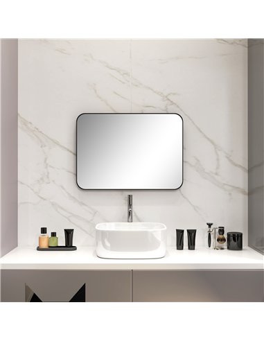 HOMCOM 70 x 50cm Curved Bathroom Mirror - Black