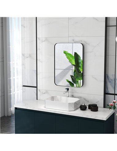 HOMCOM 70 x 50cm Curved Bathroom Mirror - Black