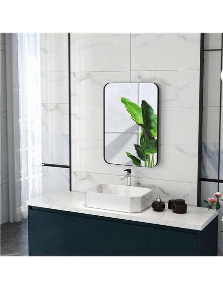 HOMCOM 70 x 50cm Curved Bathroom Mirror - Black - pic 121960 | FastDaddyshop