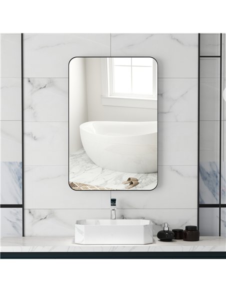 HOMCOM 90 x 60cm Curved Bathroom Mirror - Black - pic 121963 | FastDaddyshop