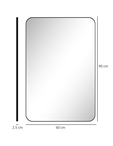 HOMCOM 90 x 60cm Curved Bathroom Mirror - Black