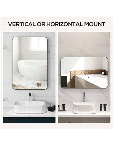 HOMCOM 90 x 60cm Curved Bathroom Mirror - Black