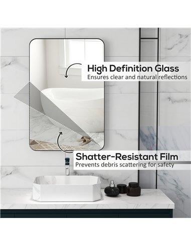 HOMCOM 90 x 60cm Curved Bathroom Mirror - Black