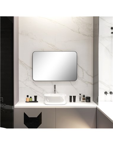 HOMCOM 90 x 60cm Curved Bathroom Mirror - Black