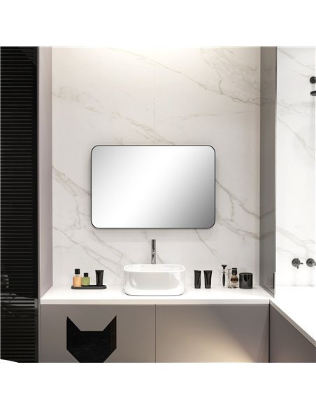 HOMCOM 90 x 60cm Curved Bathroom Mirror - Black - pic 121968 | FastDaddyshop