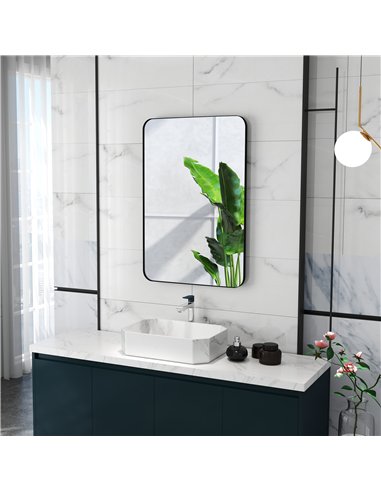 HOMCOM 90 x 60cm Curved Bathroom Mirror - Black