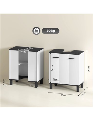 HOMCOM Under Sink Bathroom Cabinet, Modern Under Sink Cabinet with Adjustable Shelf for Basin with or without Pedestal, 60 x 34 