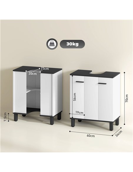 HOMCOM Under Sink Bathroom Cabinet, Modern Under Sink Cabinet with Adjustable Shelf for Basin with or without Pedestal, 60 x 34  - pic 121973 | FastDaddyshop