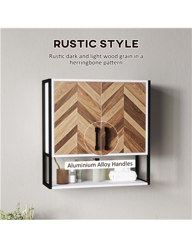 HOMCOM Bathroom Cabinet Wall Mounted, Bathroom Wall Cabinet Medicine Cabinet with 2 Doors, Adjustable Shelf, Walnut