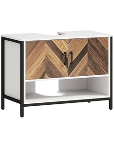 HOMCOM Under Sink Bathroom Cabinet, Rustic Under Sink Cabinet with Herringbone Doors and Open Compartment for Basin with or with