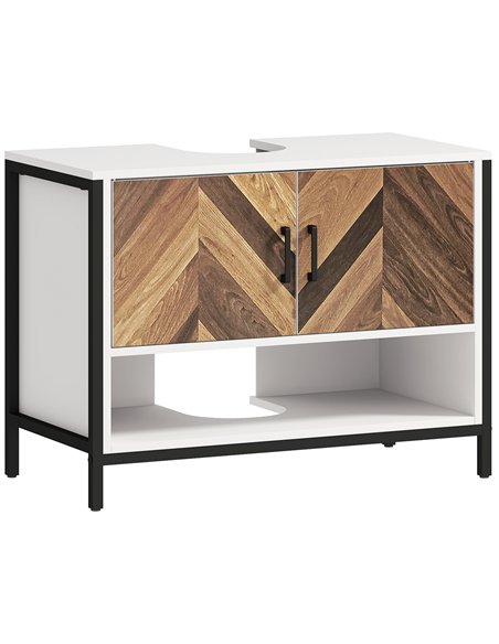 HOMCOM Under Sink Bathroom Cabinet, Rustic Under Sink Cabinet with Herringbone Doors and Open Compartment for Basin with or with - pic 121998 | FastDaddyshop