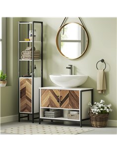 HOMCOM Under Sink Bathroom Cabinet, Rustic Under Sink Cabinet with Herringbone Doors and Open Compartment for Basin with or with 2