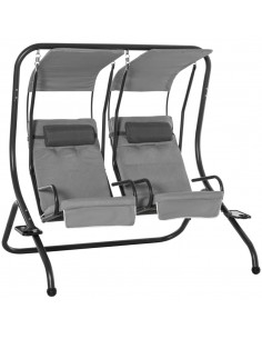 Outsunny Swing 2 Separate Relax Chairs with Handrails and Removable Canopy, Grey