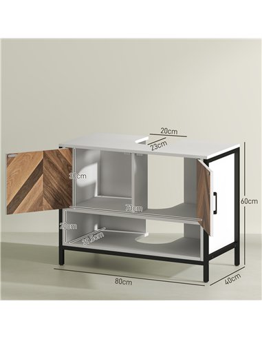 HOMCOM Under Sink Bathroom Cabinet, Rustic Under Sink Cabinet with Herringbone Doors and Open Compartment for Basin with or with