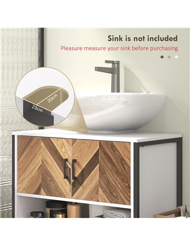 HOMCOM Under Sink Bathroom Cabinet, Rustic Under Sink Cabinet with Herringbone Doors and Open Compartment for Basin with or with