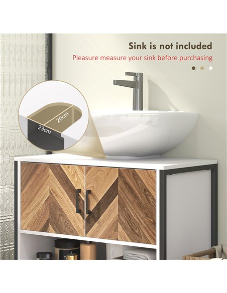 HOMCOM Under Sink Bathroom Cabinet, Rustic Under Sink Cabinet with Herringbone Doors and Open Compartment for Basin with or with - pic 122001 | FastDaddyshop