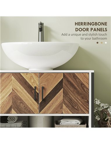HOMCOM Under Sink Bathroom Cabinet, Rustic Under Sink Cabinet with Herringbone Doors and Open Compartment for Basin with or with
