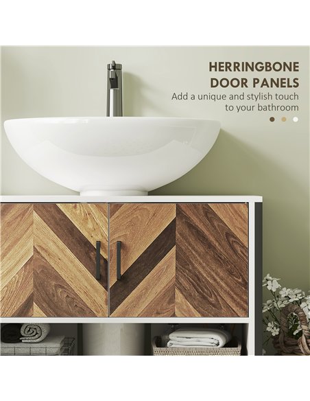 HOMCOM Under Sink Bathroom Cabinet, Rustic Under Sink Cabinet with Herringbone Doors and Open Compartment for Basin with or with - pic 122003 | FastDaddyshop