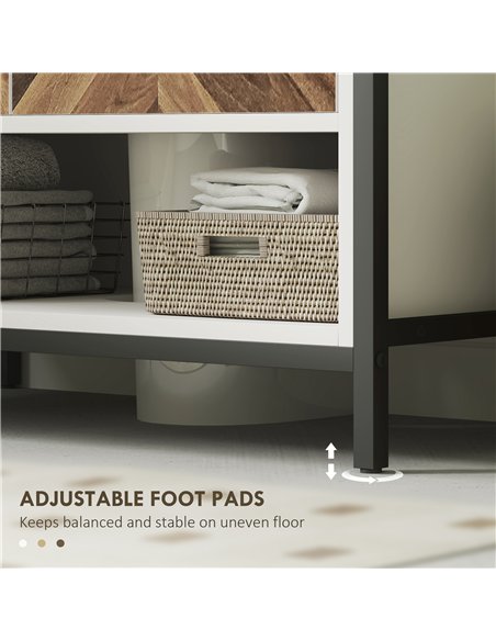 HOMCOM Under Sink Bathroom Cabinet, Rustic Under Sink Cabinet with Herringbone Doors and Open Compartment for Basin with or with - pic 122004 | FastDaddyshop